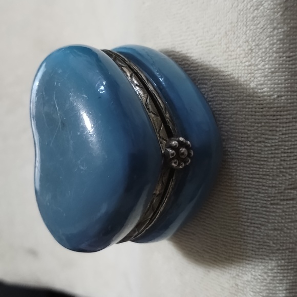 VTG 1960 Jewelry Box Ring Storage, Ceramic & Brass painted Burgundy, Blu… - Picture 3 of 6